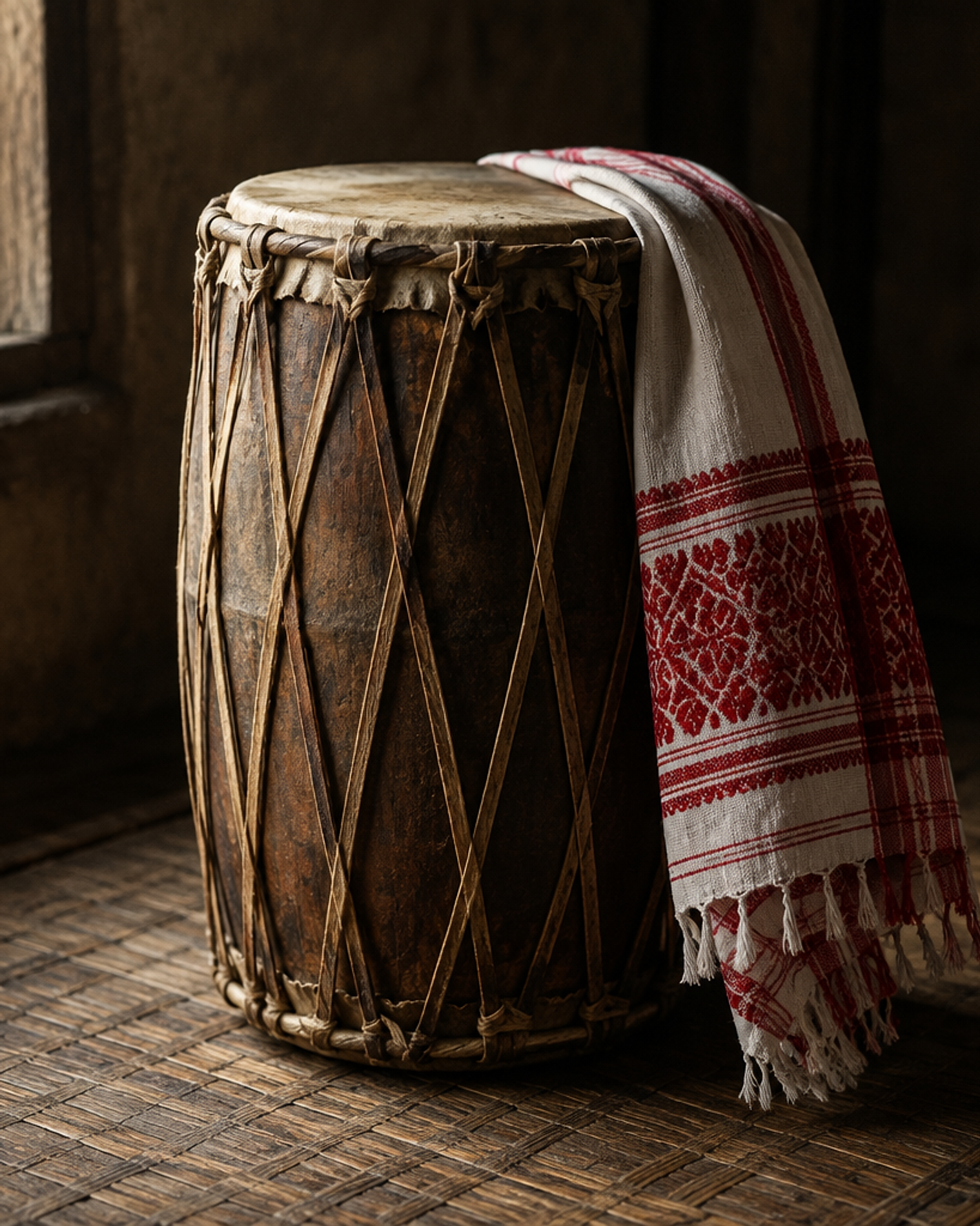 Traditional red and white woven textile