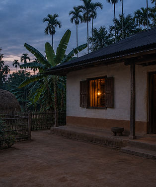 Village home courtyard with lamp